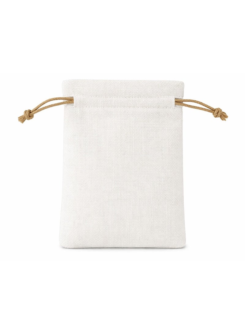 10 أكياس هدايا وحقائب الجوت و المجوهرات الكتانية مع رباط لعيد الميلاد والحفلات وهدايا الزفاف والهدايا والفنون والحرف اليدوية (لون ابيض) - Image 2